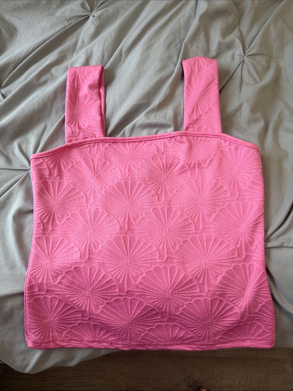Pink Textured Square-Neck Tank Top